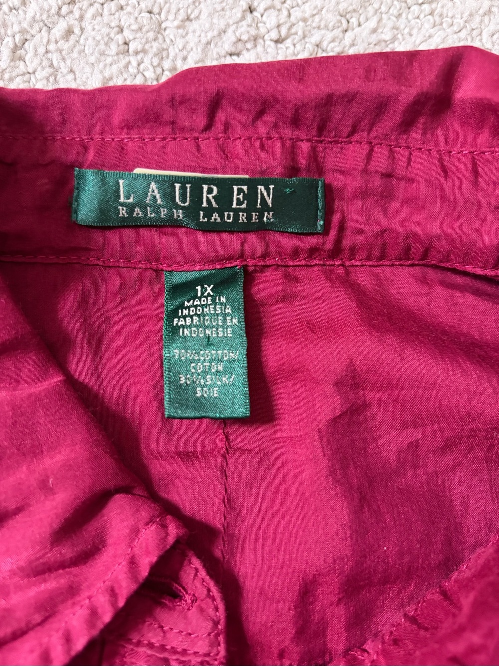 Lauren Ralph Lauren burgundy silk Blend button down shirt size 1X - Picture 4 of 10